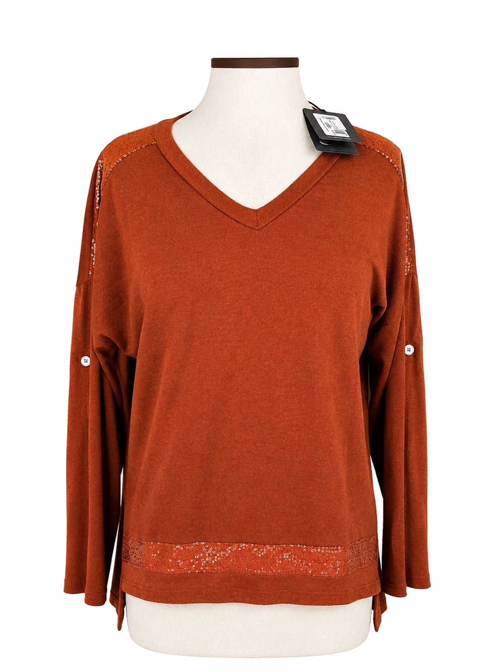 Women’s Made in Italy Orange Sequin Top – Size Small .M-MadeInItaly.com Brand